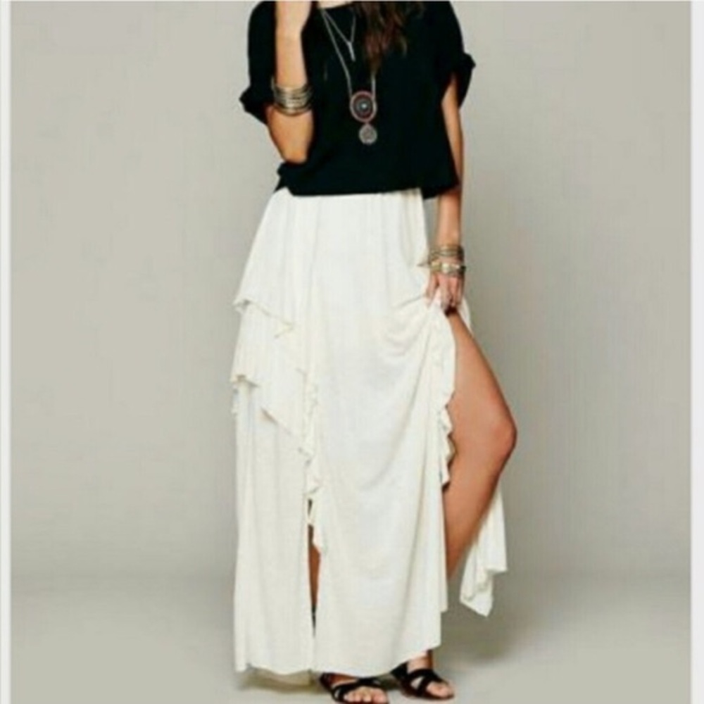 Free People Never Fade Away Cream Maxi Skirt